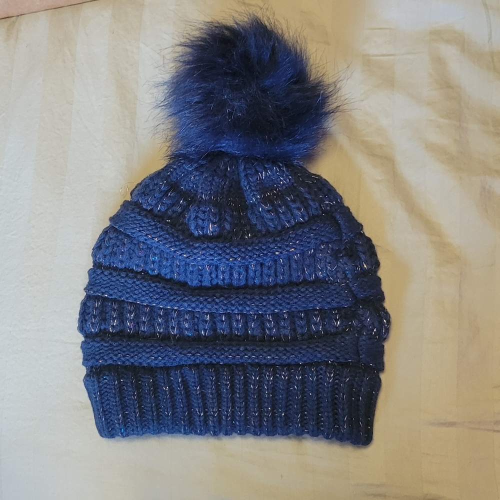 Blue Pom Pom Beanie